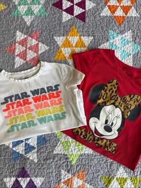 Disney Red Minnie Mouse Leopard Bow Tee & Gap Star Wars White Sequin Tee